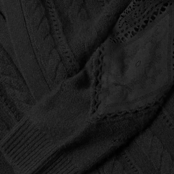 Kobi Halperin Joan Knit Cardigan Lace Sleeve Black Merino Wool Large NWT - Picture 4 of 10